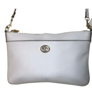 Coach Off White Polished Pebble Leather Crossbody Bag with Gold Accents